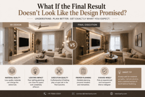 Comparison between 3D interior design and final executed home interior
